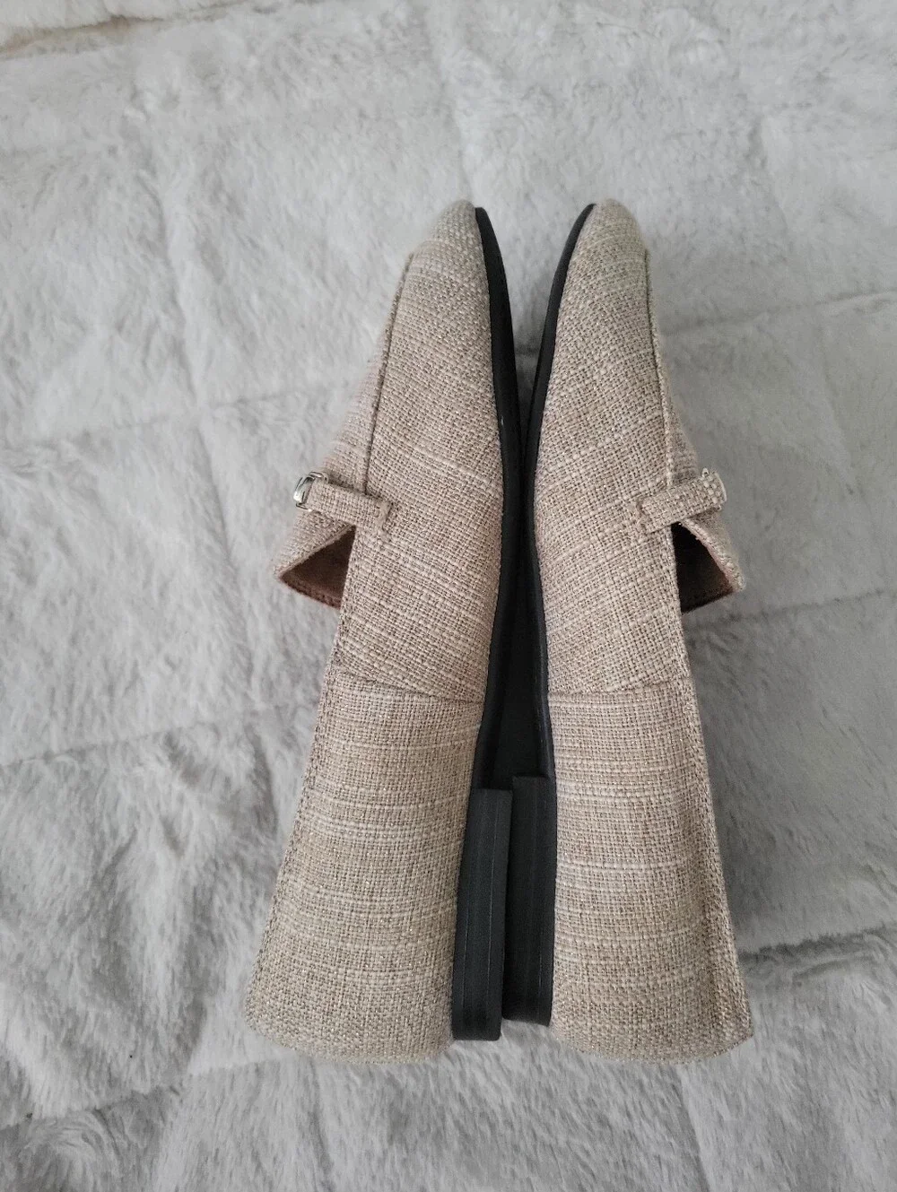 Rachel Zoe Beige Textured Loafers with Gold-Tone Bit Size 6.5M
